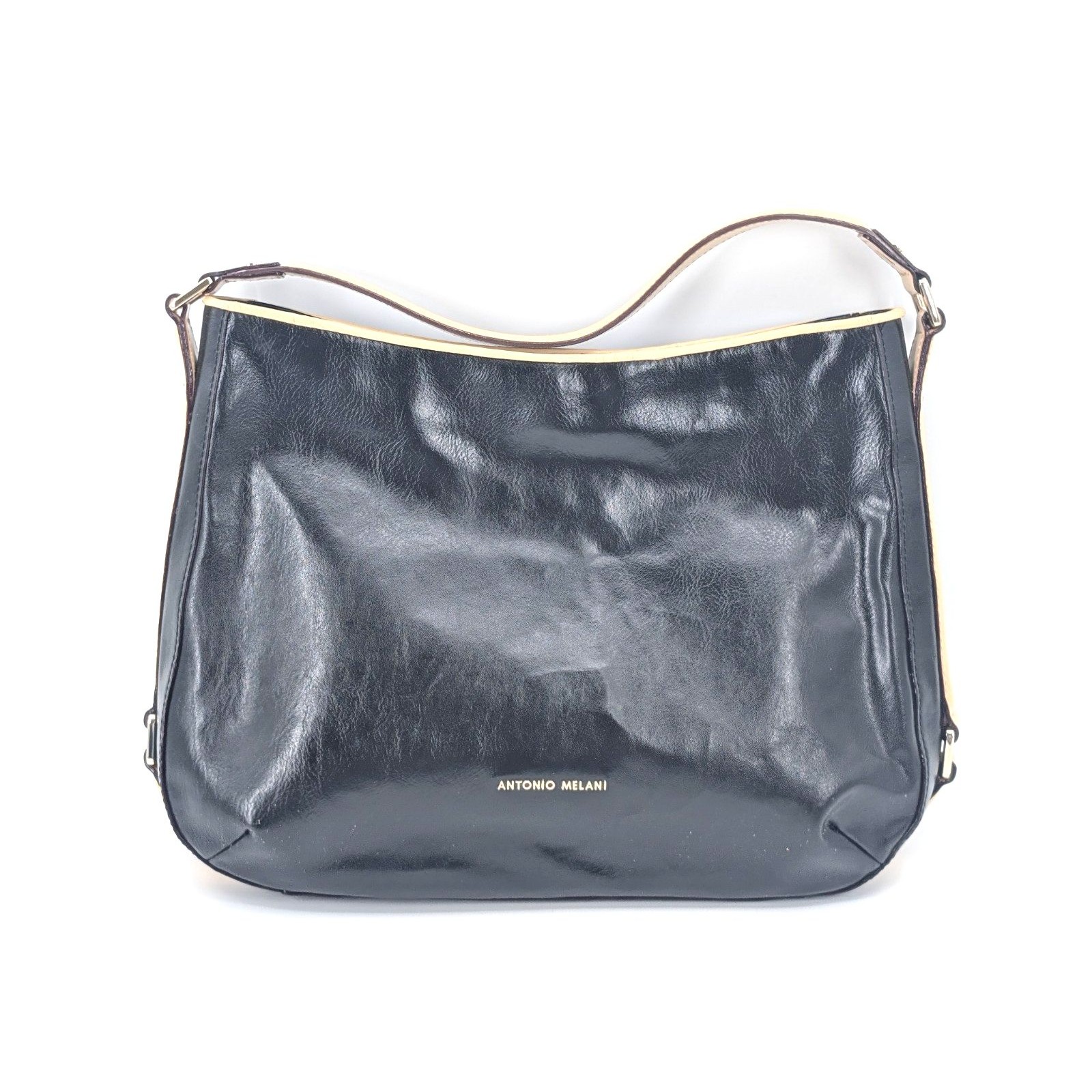 Antonio Melani Black Tan Leather Structured Top Handle Handbag Shoulder Bag